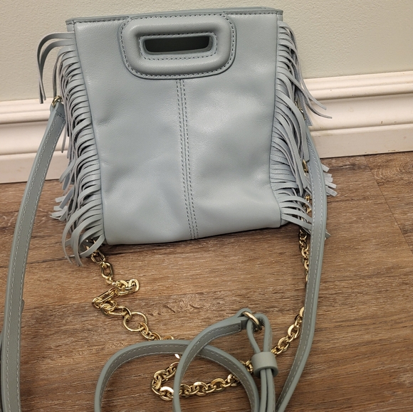Maje Leather Mini M Bag With Extra Chain Strap Celadon (Light Tourquois Blue) - Picture 8 of 13
